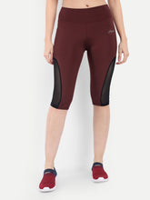 Waylene Women's Maroon High-Waisted Sports Capris, front view with mesh panels